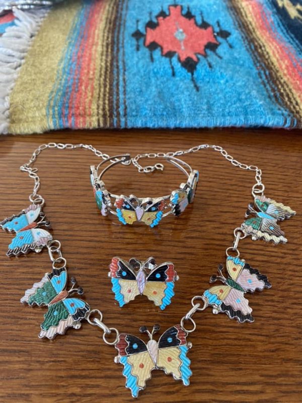 Zuni Tamara Pinto Signed Sterling Silver Butterfly 5 Piece Necklace - Image 4