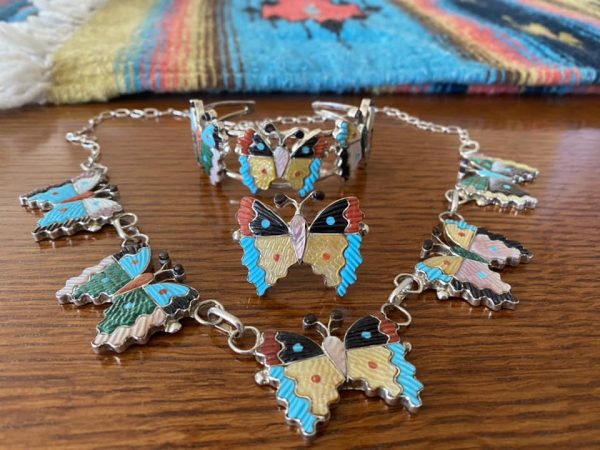 Zuni Tamara Pinto Signed Sterling Silver Butterfly 5 Piece Necklace - Image 3