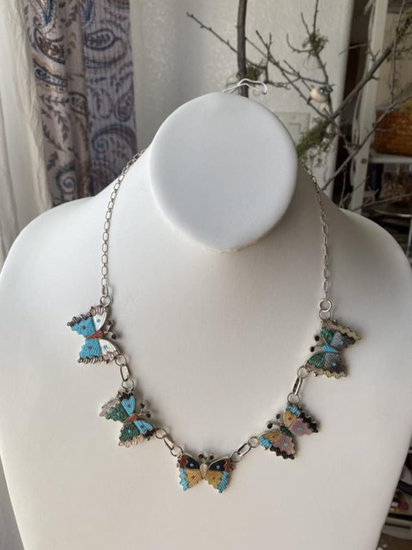 Zuni Tamara Pinto Signed Sterling Silver Butterfly 5 Piece Necklace - Image 2