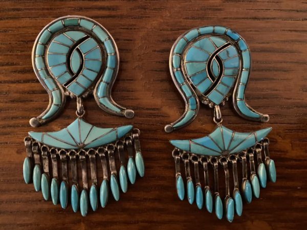 Zuni RARE Ellen Quandelacy Sterling Silver Turquoise Hummingbird Pendant With Dangles/ - Image 4