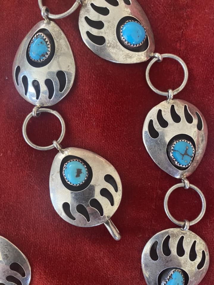 Navajo Unsigned Sterling Silver Turquoise Bear Claw Paw Concho Link ...