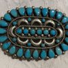 Vintage Zuni Fannie Weebothee Ondelacy Sterling Silver Turquoise Cluster 3 Inch Belt Buckle/