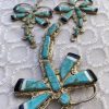 Zuni Eldred Martinez Signed Sterling Silver Inlaid Turquoise Sunface Dragonfly Post Earrings/ - Image 2