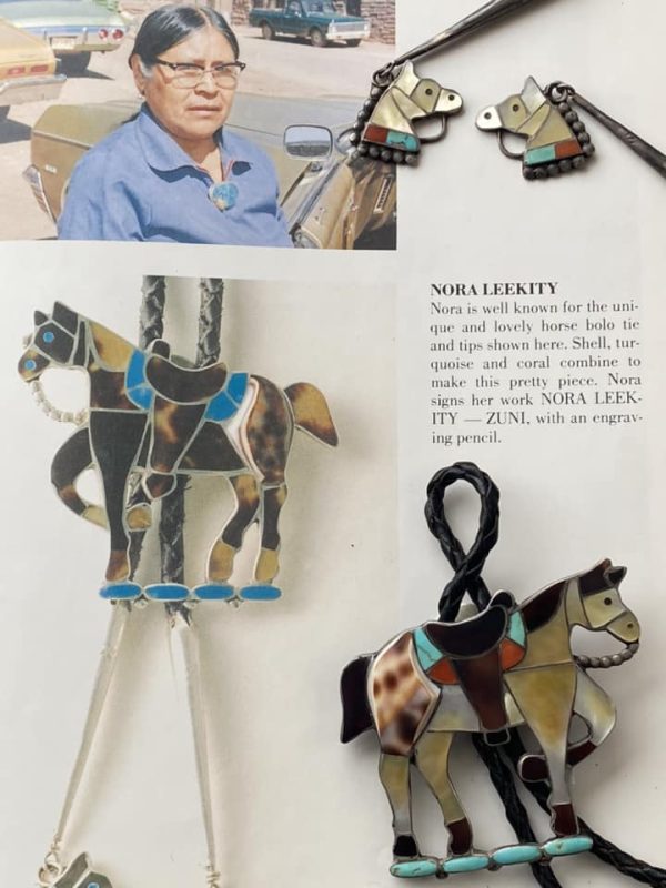 Zuni Nora Leekity Signed Sterling Silver Inlay Appaloosa Horse Bolo Tie & Matching Tips/ - Image 2