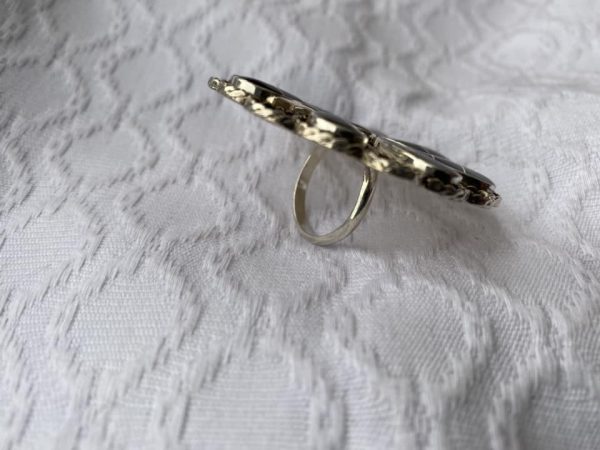 Zuni Brian Leekity Signed Black Jet Sterling Silver Teardrop Pinwheel Size 7.5 Ring/ - Image 2