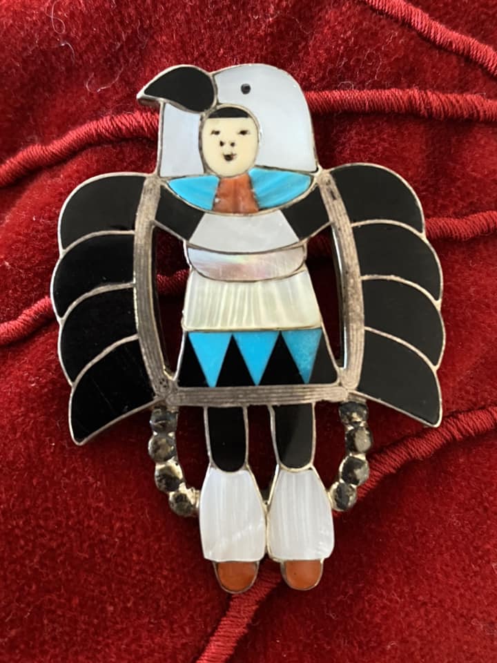 Important Native American Zuni Master Vintage Eagle Dancer Turquoise Sterling Silver Pin Important Native American Zuni Master Vintage Eagle Dancer Turquoise Sterling Silver Pin