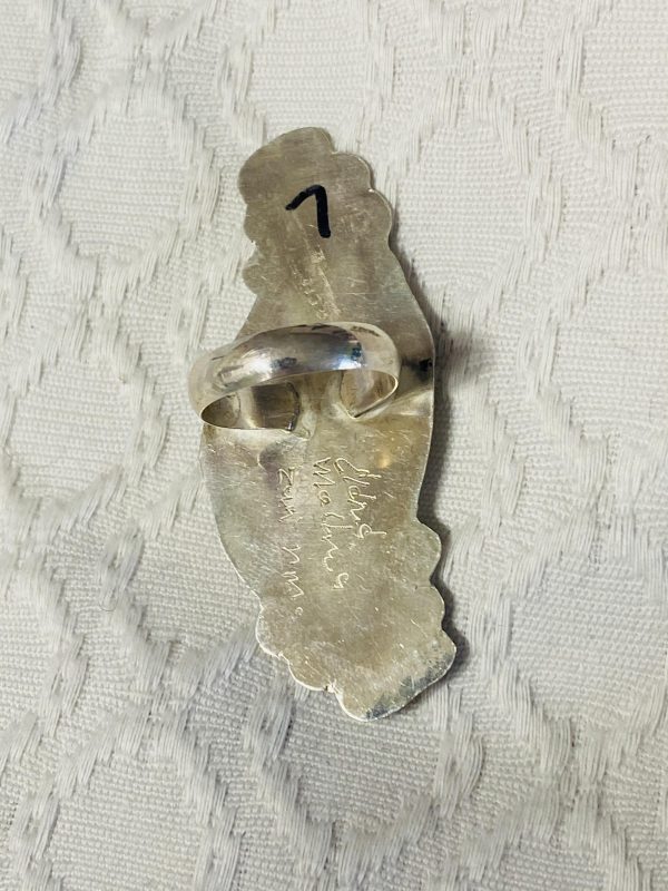 Zuni Eldred Martinez Signed Sterling Silver Inlaid Zuni Corn Maiden Size 7 Ring/ - Image 2