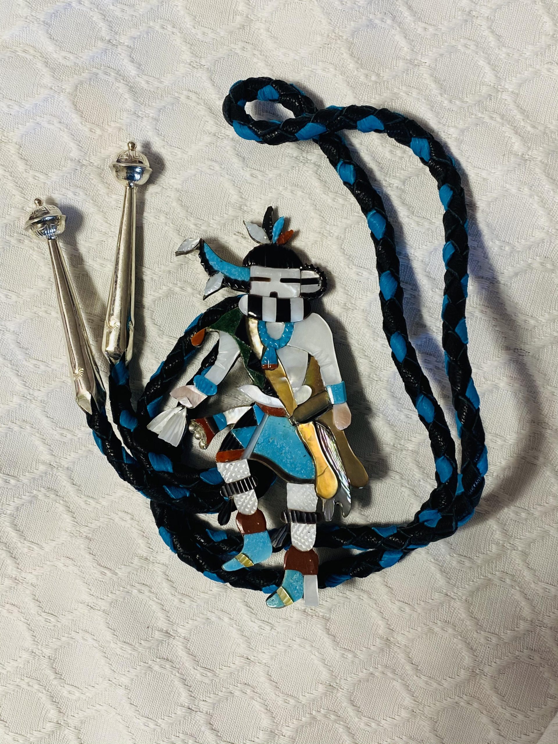 Native American Huge Detailed Zuni Spongebob Squarepants Inlay Sterling Silver Bolo Tie