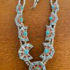 Zuni Wilton and Carol Niiha Signed Inlay Sterling Silver Flower Squash Necklace