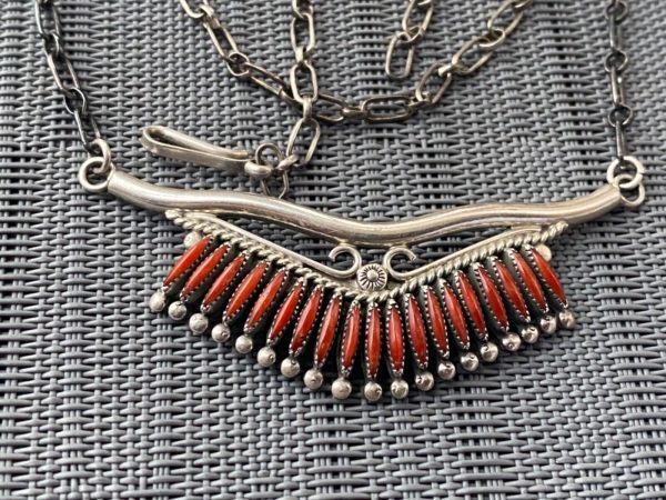 Zuni Norbert and Florenda Haskie Signed Needlepoint Sterling Silver Red Coral Necklace/ - Image 3