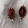 Zuni Edmund Cooeyate Signed Needlepoint Sterling Silver Red Coral Post Squash Blossom Earrings/