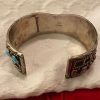 Navajo W Signed Sterling Silver Red Coral Turquoise Stamped Cuff Bracelet/ - Image 5