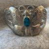 Navajo Vintage Unsigned Sterling Silver Butterfly and Turquoise Cuff Bracelet