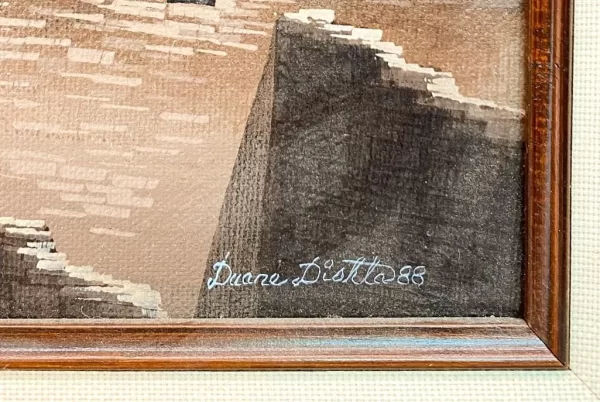Zuni Duane Dishta Signed 1988 Hopi Owl & Soaring Zuni Kachinas Oil on Canvas Painting - Image 2