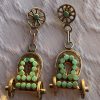 Vintage Zuni Dishta Signed Sterling Silver Conestoga Wagon Post Dangle Earrings