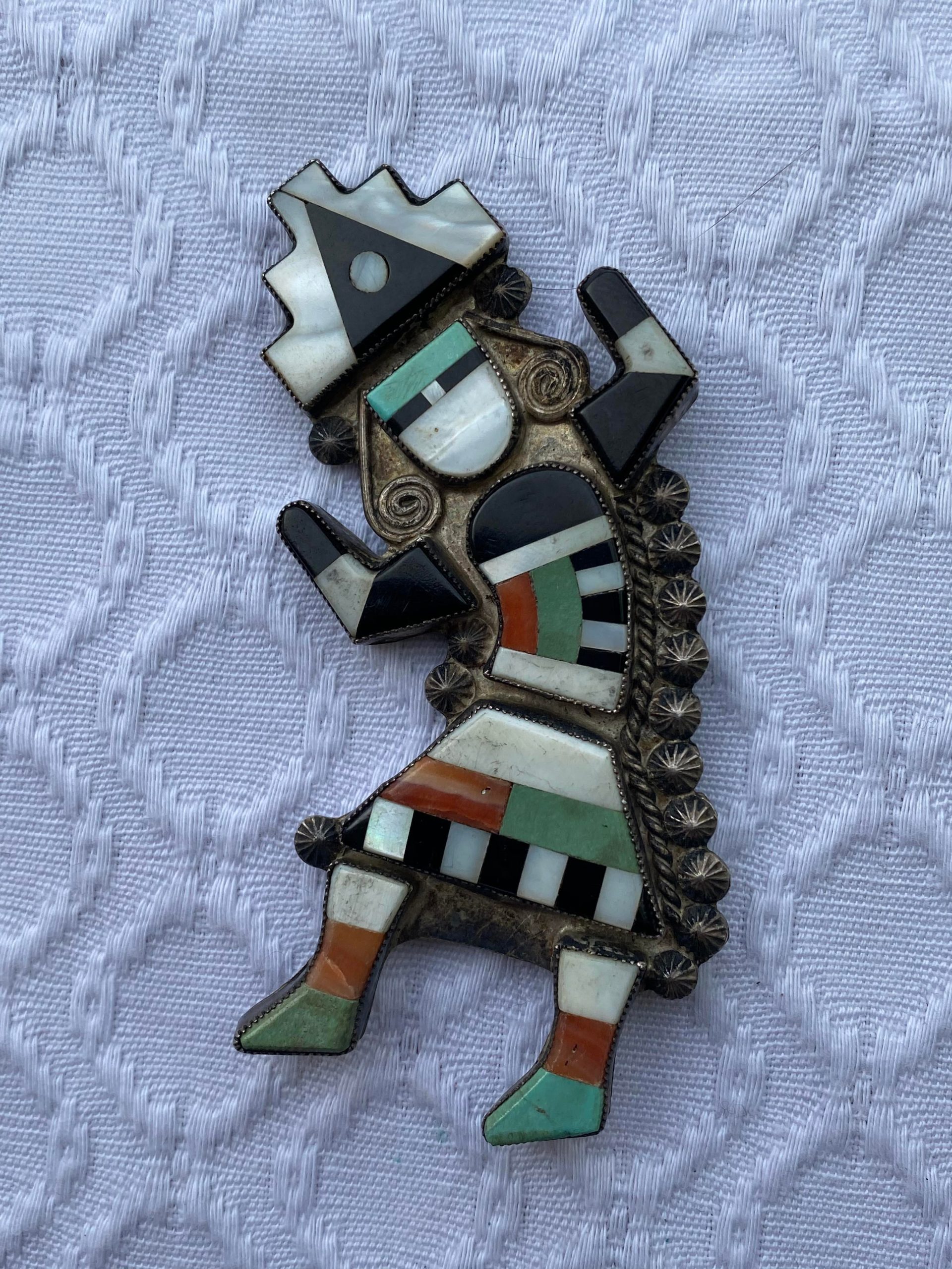 Vintage Zuni Leo Poblano Unsigned Sterling Silver Inlaid Rainbowman Pin ...