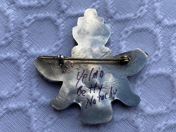 Vintage Zuni Yelmo & Betty Natachu Sterling Silver Inlaid Knifewing Pin/ - Image 2
