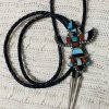Vintage Exceptional Zuni Homer Vacit Sterling Silver Inlaid Knifewing Bolo Tie/