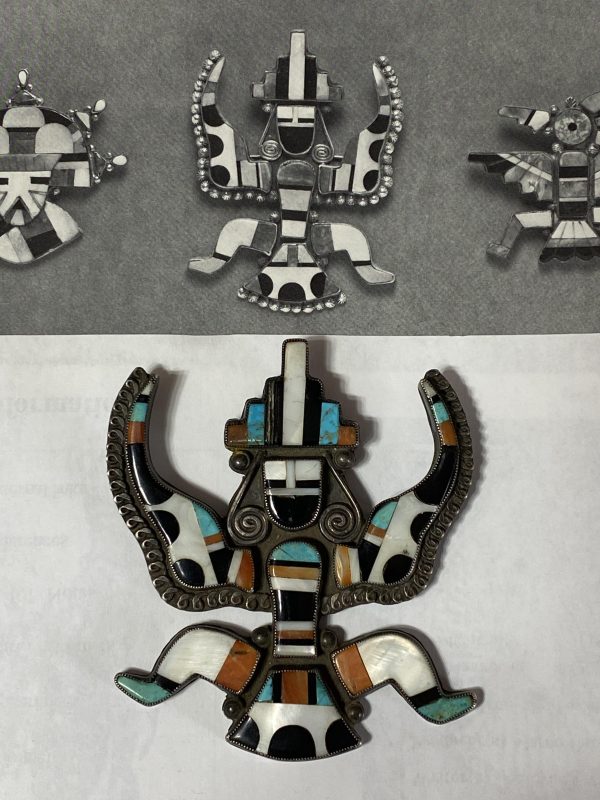 Vintage Zuni Teddy Weahkee Unsigned Sterling Silver CG Wallace Knifewing Pin Brooch/ - Image 3