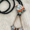 Zuni Nora Leekity Sterling Silver Hereford Cow Bull Bolo Tie with Matching Cow Bolo Tips/