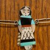 Zuni Joyce Waseta Signed Sterling Silver Turquoise Inlay Zuni Maiden Necklace/ - Image 3