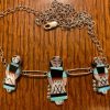 Zuni Joyce Waseta Signed Sterling Silver Turquoise Inlay Zuni Maiden Necklace/
