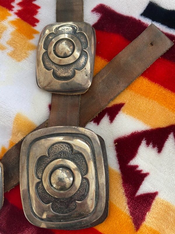 Vintage Native American Frank Patania Sr Signed Sterling Silver Leather Concho Belt/ - Image 6