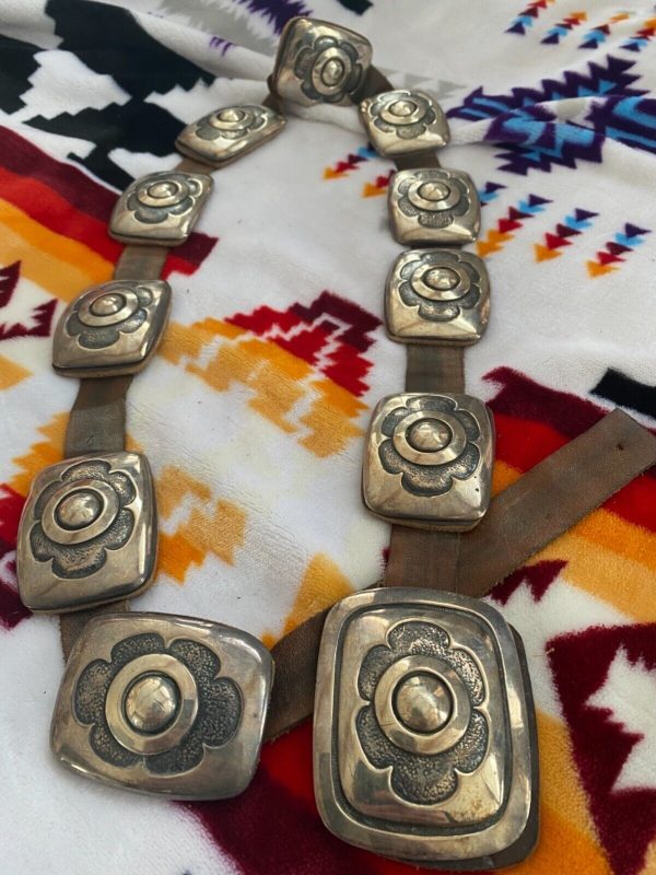 Vintage Native American Frank Patania Sr Signed Sterling Silver Leather Concho Belt/ - Image 8