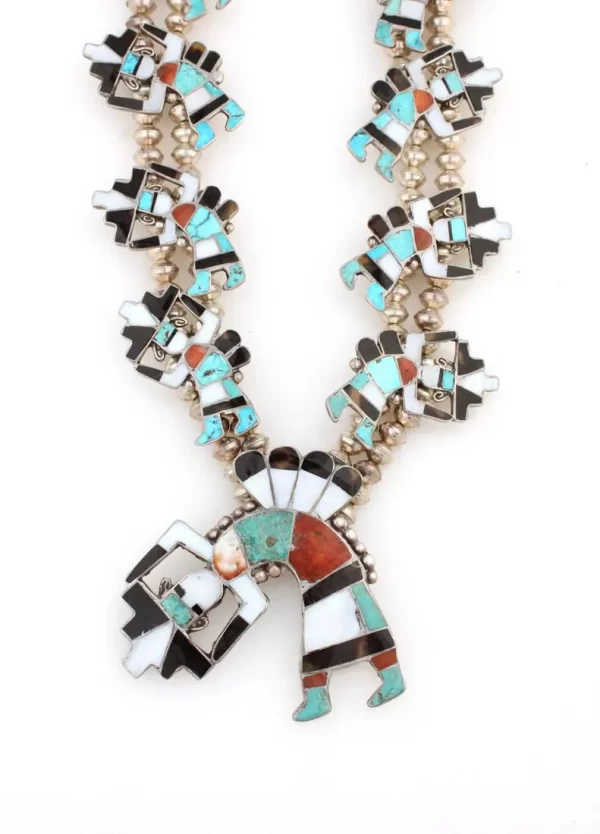 Zuni Vintage Sterling Silver Tortoise Shell & Red Abalone Rainbowman Squash Necklace/ - Image 2