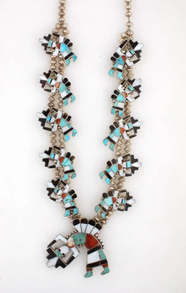 Zuni Vintage Sterling Silver Tortoise Shell & Red Abalone Rainbowman Squash Necklace/ - Image 3