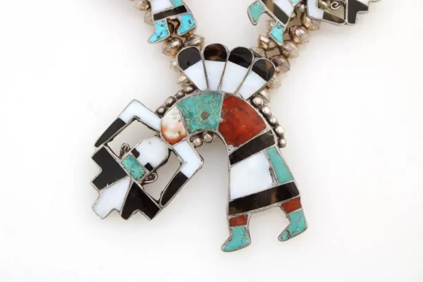 Zuni Vintage Sterling Silver Tortoise Shell & Red Abalone Rainbowman Squash Necklace/ - Image 4