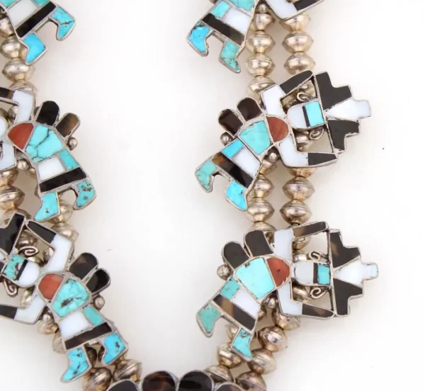 Zuni Vintage Sterling Silver Tortoise Shell & Red Abalone Rainbowman Squash Necklace/ - Image 5