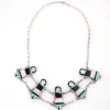 Zuni Theresa Waseta Signed Sterling Silver Turquoise Inlay Zuni 5 Maiden Necklace/