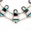 Zuni Theresa Waseta Signed Sterling Silver Turquoise Inlay Zuni 5 Maiden Necklace/ - Image 3