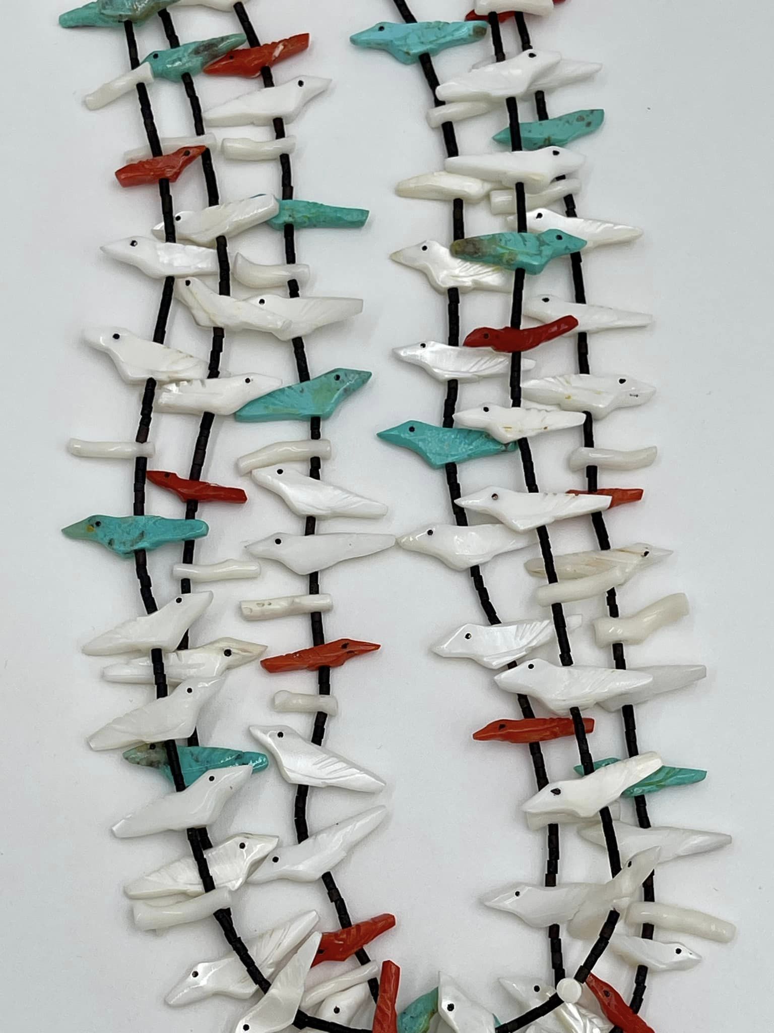 Colorful Native American Zuni Turquoise Shell Coral Bear Birds Fetish Sterling Silver Necklace Colorful Native American Zuni Turquoise Shell Coral Bear Birds Fetish Sterling Silver Necklace