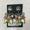 Zuni Eldred Martinez Signed Inlay Carved Sterling Silver Zuni Butterfly Sunface Post Dangle Earrings/