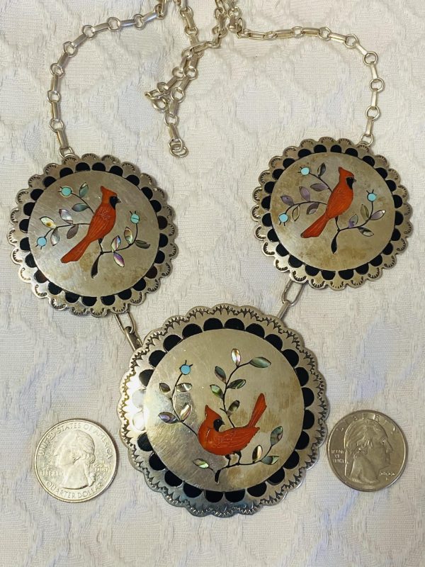Vintage Vintage Zuni Randolph & Margie Ghahate Signed Sterling Silver Expertly Inlaid Necklace/ - Image 2