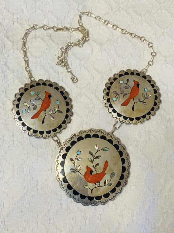 Vintage Vintage Zuni Randolph & Margie Ghahate Signed Sterling Silver Expertly Inlaid Necklace/