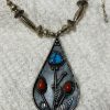 Vintage Vintage Navajo Sterling Silver Turquoise & Red Coral Flower Pendant Necklace/ - Image 3