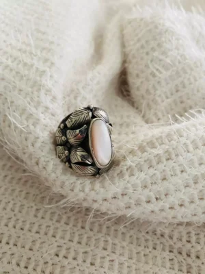 Vintage Navajo Gary Johnson Signed Sterling Silver Gorgeous Pink Shell Size 7.5 Ring/