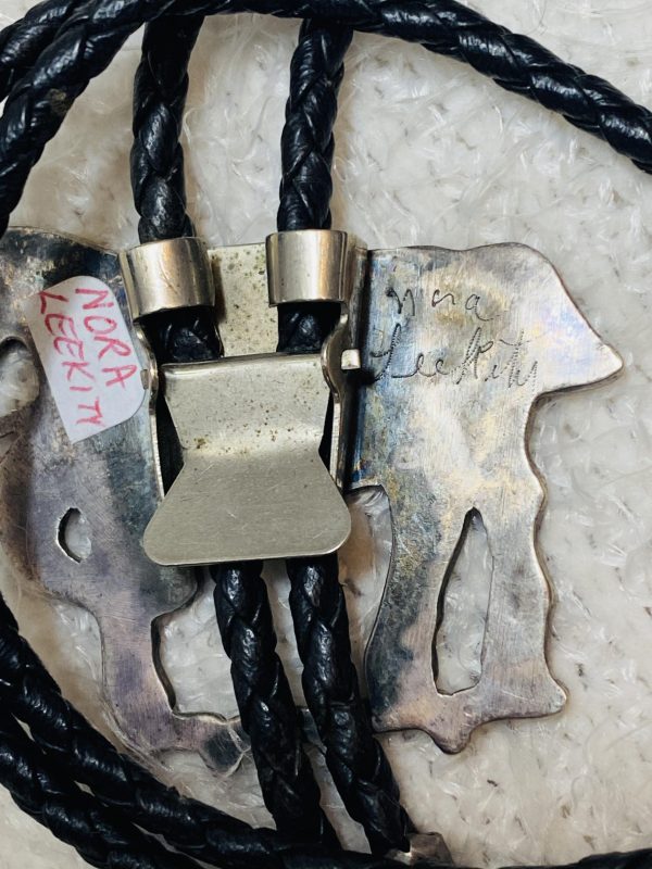 Zuni Nora Leekity Signed Sterling Silver Inlay Horse Bolo Tie & Matching Tips/ - Image 3