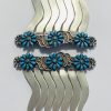 Antique Matching Zuni Sterling Silver Turquoise Cluster Flower Hair Combs Set/ - Image 3