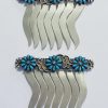 Antique Matching Zuni Sterling Silver Turquoise Cluster Flower Hair Combs Set/