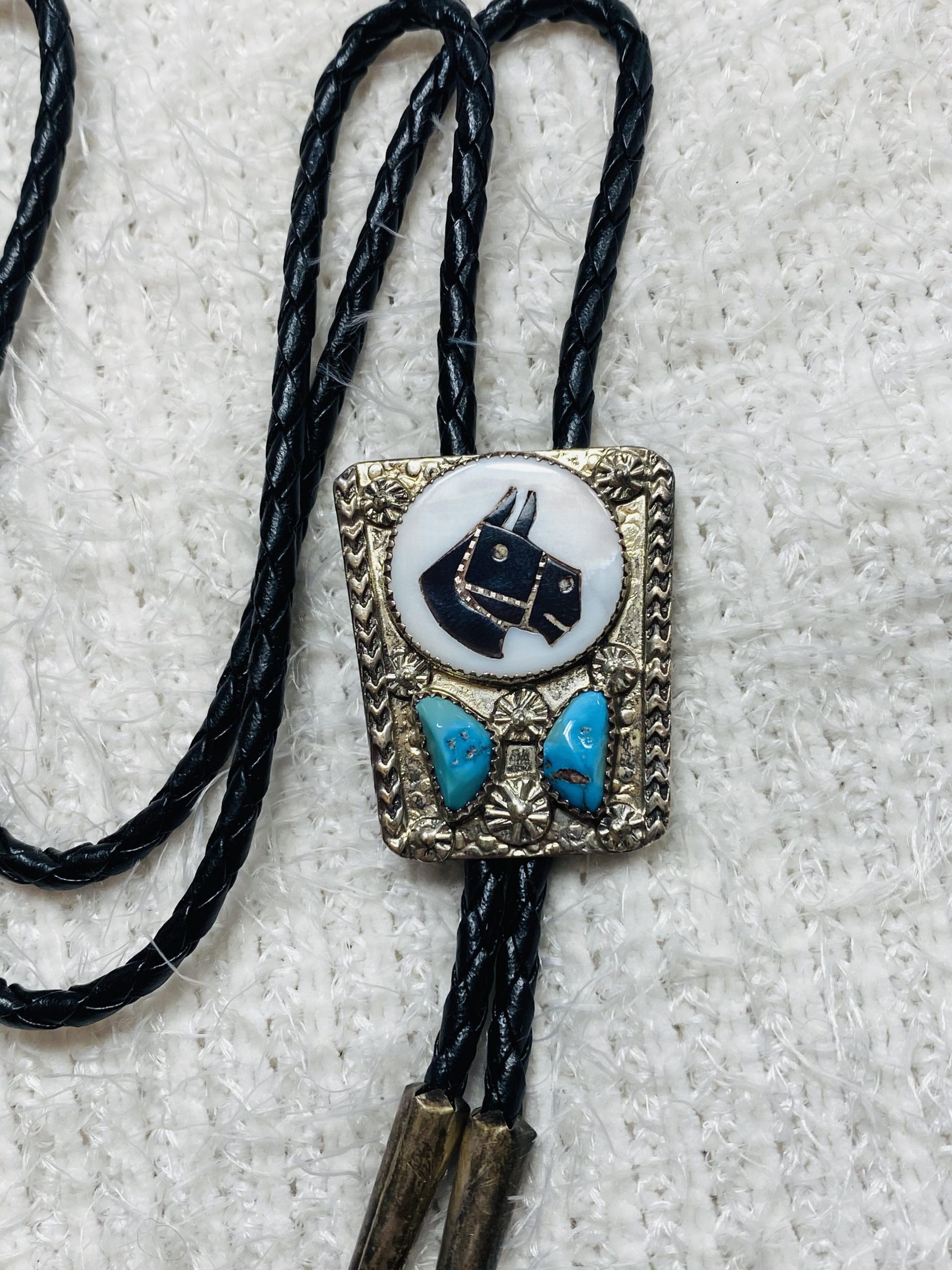 Vintage Zuni Simplicio Sterling Silver Inlaid Turquoise Tortoise Shell ...