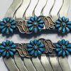 Antique Matching Zuni Sterling Silver Turquoise Cluster Flower Hair Combs Set/ - Image 2