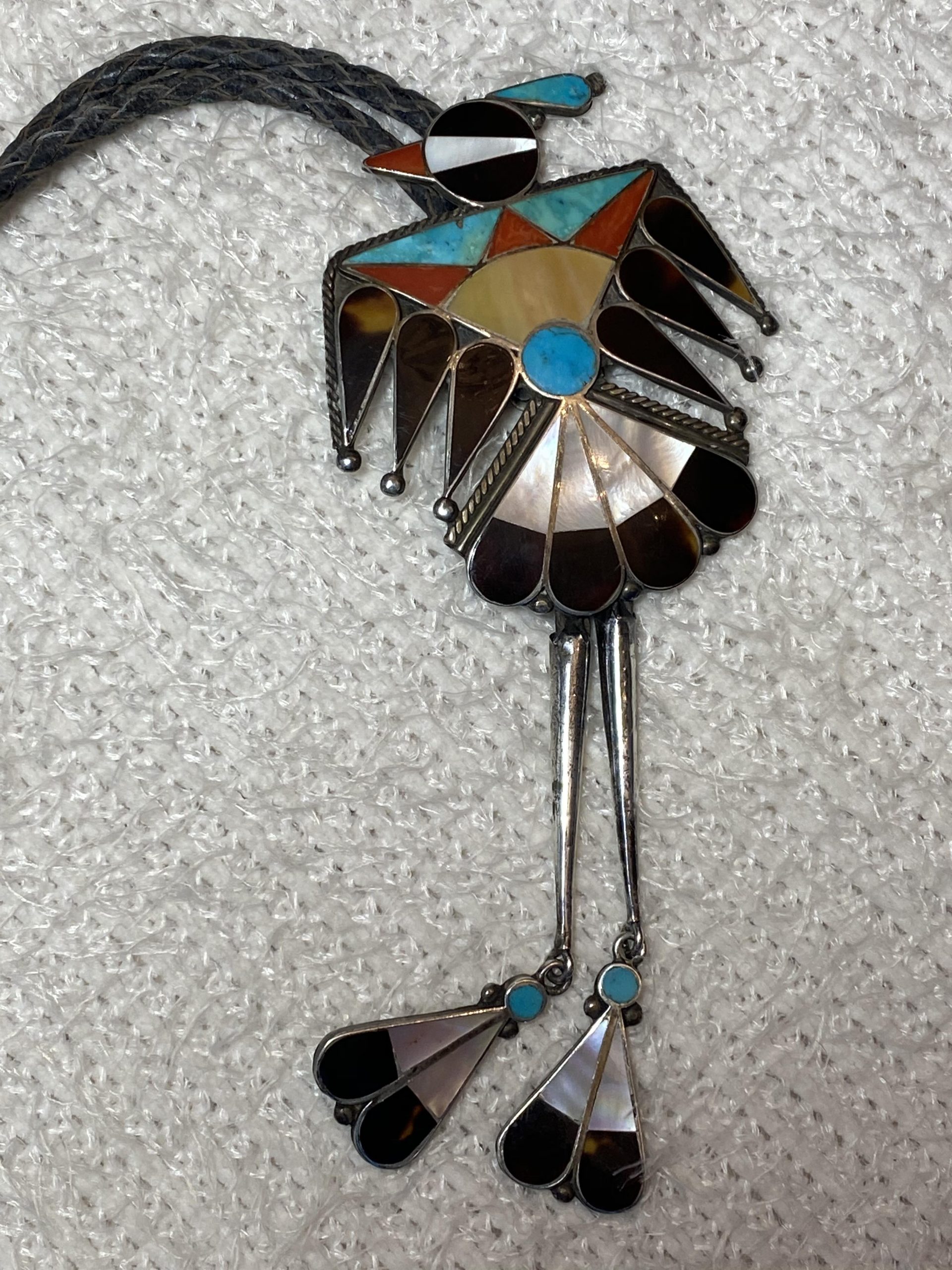 Zuni Vintage C-31 Inlay Sterling Silver Tortoise Shell Thunderbird Bolo ...