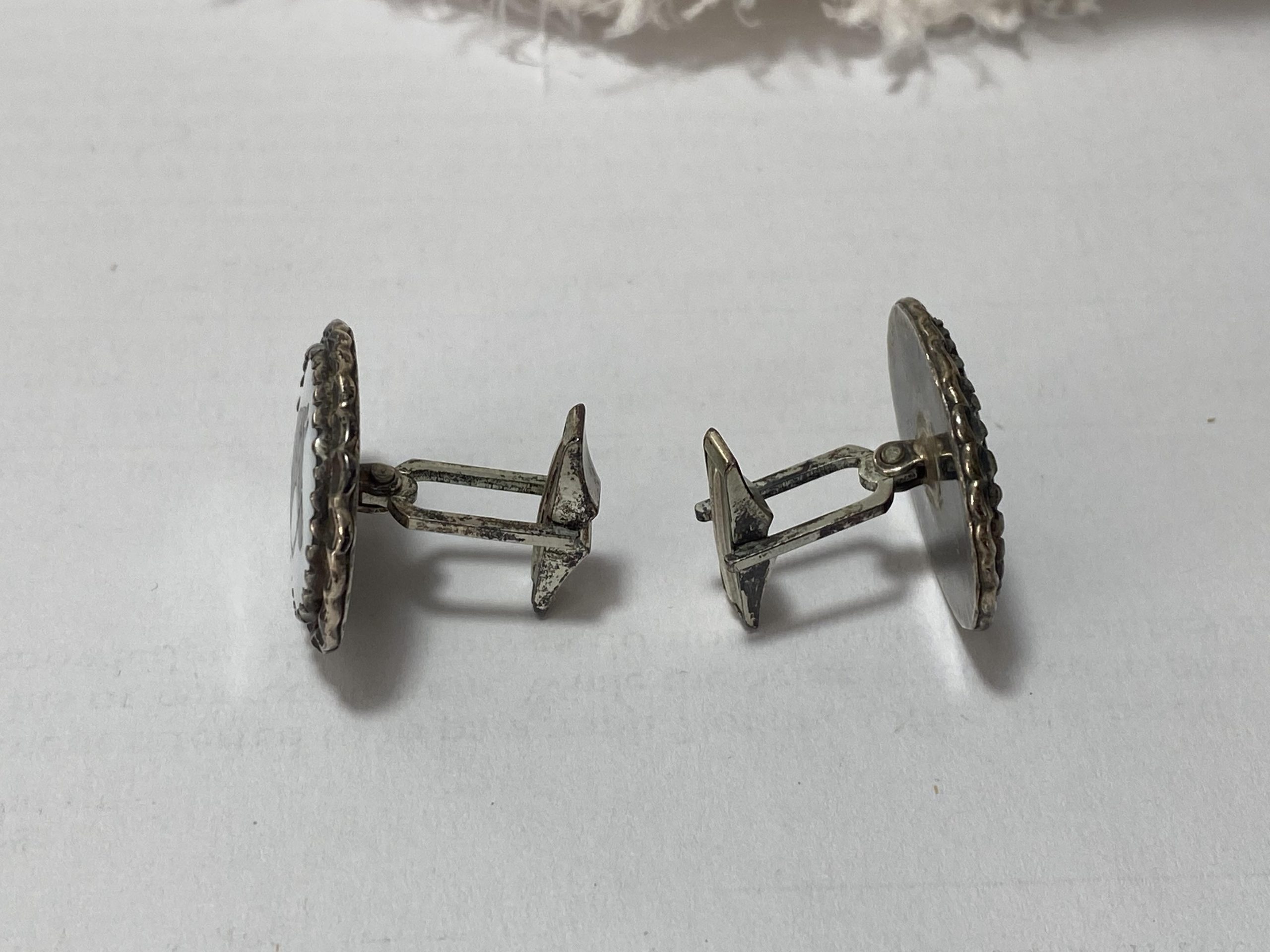 Boutons De Manchette Vintage J Figueroa Metales Taxco 21 Mexico - Argent Et Bronze Incrustés - Occasion En Excellent état