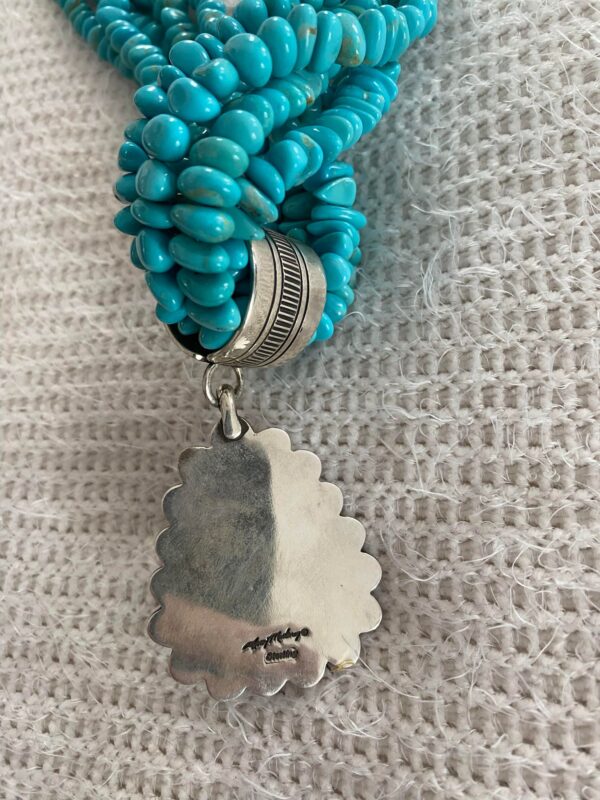 Navajo Terry Martinez Signed Unworn Sterling Silver Graduating Turquoise Pendant and Necklace/ - Image 4