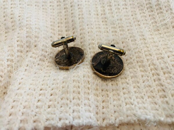 Vintage Early Zuni Sterling Silver Channel Inlaid Turquoise Flower Cufflinks/ - Image 2