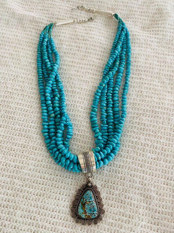 Navajo Terry Martinez Signed Unworn Sterling Silver Graduating Turquoise Pendant and Necklace/ - Image 2